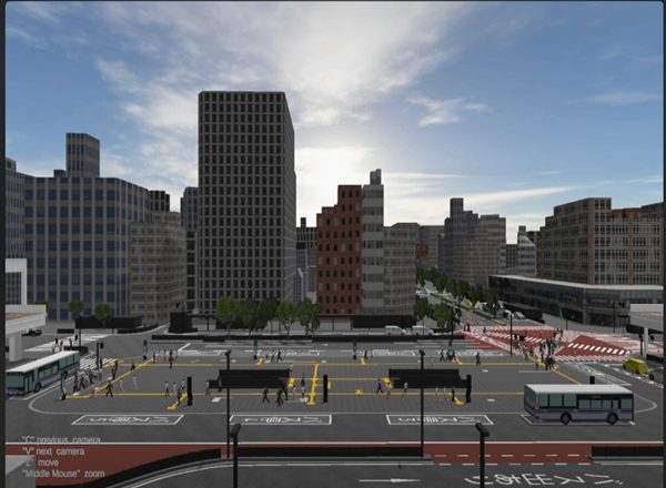 駅前広場の歩車連成シミュレーションと3D可視化